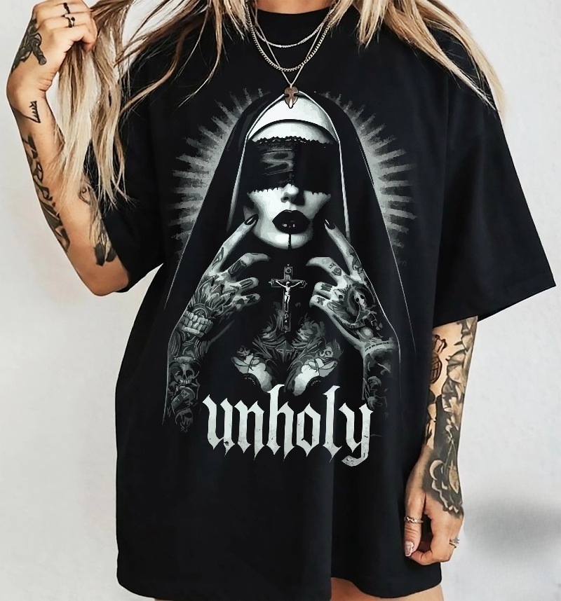 Summer Goth Clothing - Camiseta Unholy Nun: Camiseta gótica de
