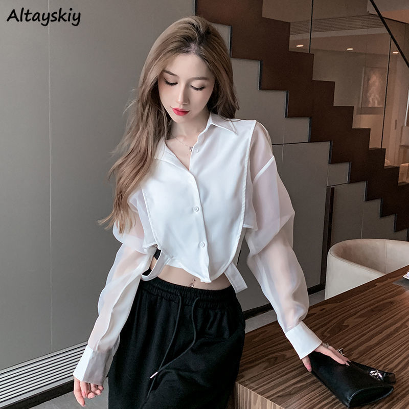 Crop Blouse Linen - Camisas Retro Chic para mujer, diseño
