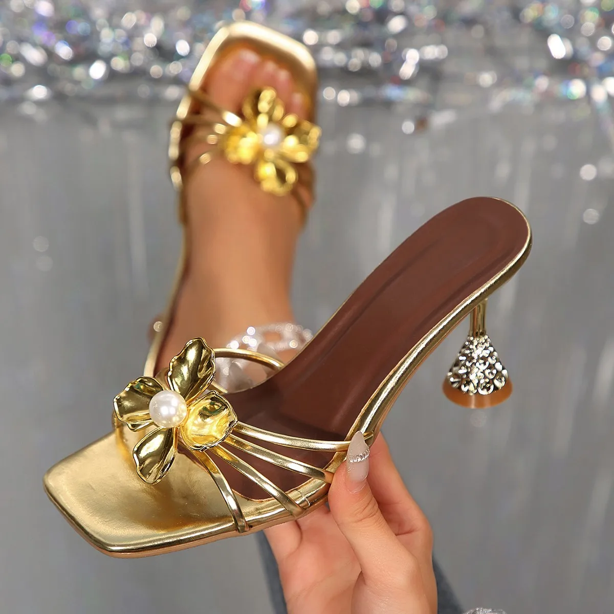 Summer Clothing Sale Women - Sandalias Vintage de Metal con Flores