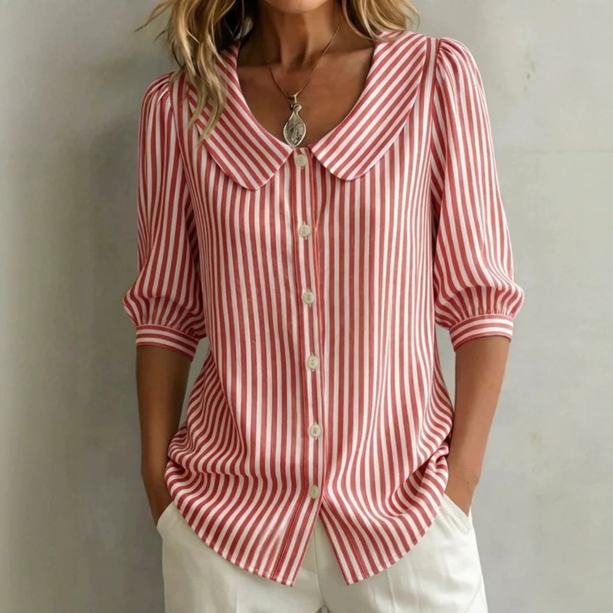 Crop Blouse Linen - Blusa de mujer de manga corta