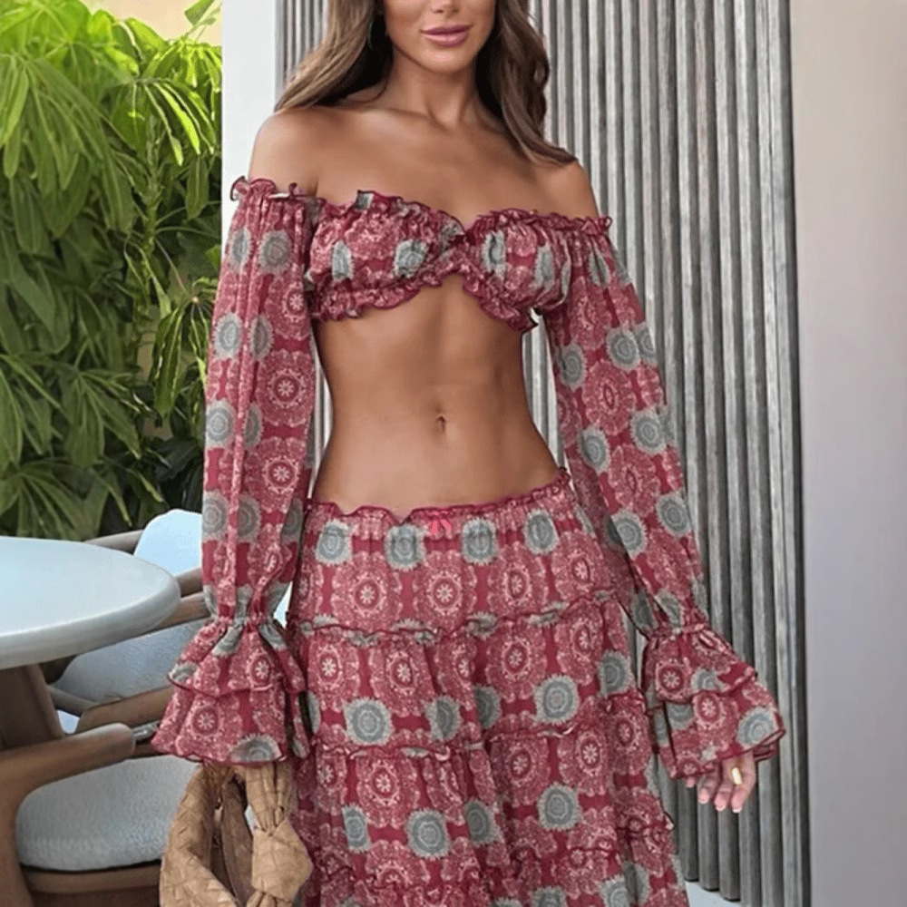 Conjunto de Dos Piezas con Fal - Summer Clothing Clearance reseña y precio
