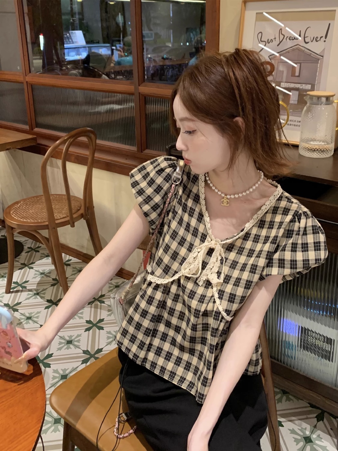 Blusas a cuadros Vintage liter - Crop Blouse Linen reseña y precio